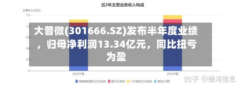 大普微(301666.SZ)发布半年度业绩，归母净利润13.34亿元，同比扭亏为盈