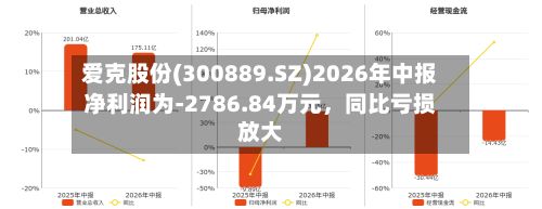 爱克股份(300889.SZ)2026年中报净利润为-2786.84万元	，同比亏损放大-第3张图片