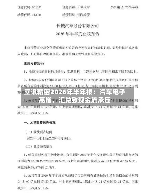 立讯精密2026年半年报：汽车电子高增	，汇兑致现金流承压-第3张图片