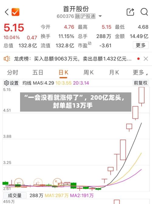 “一会没看就涨停了	”，200亿龙头，封单超13万手-第2张图片