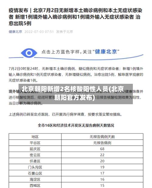 北京朝阳新增2名核酸阳性人员(北京朝阳官方发布)