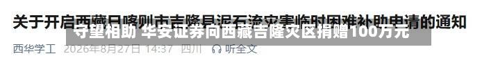 守望相助 华安证券向西藏吉隆灾区捐赠100万元