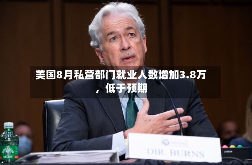 美国8月私营部门就业人数增加3.8万，低于预期
